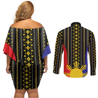 Afro Pinoy Blackapino Half Black Filipino Couples Matching Off Shoulder Short Dress and Long Sleeve Button Shirt
