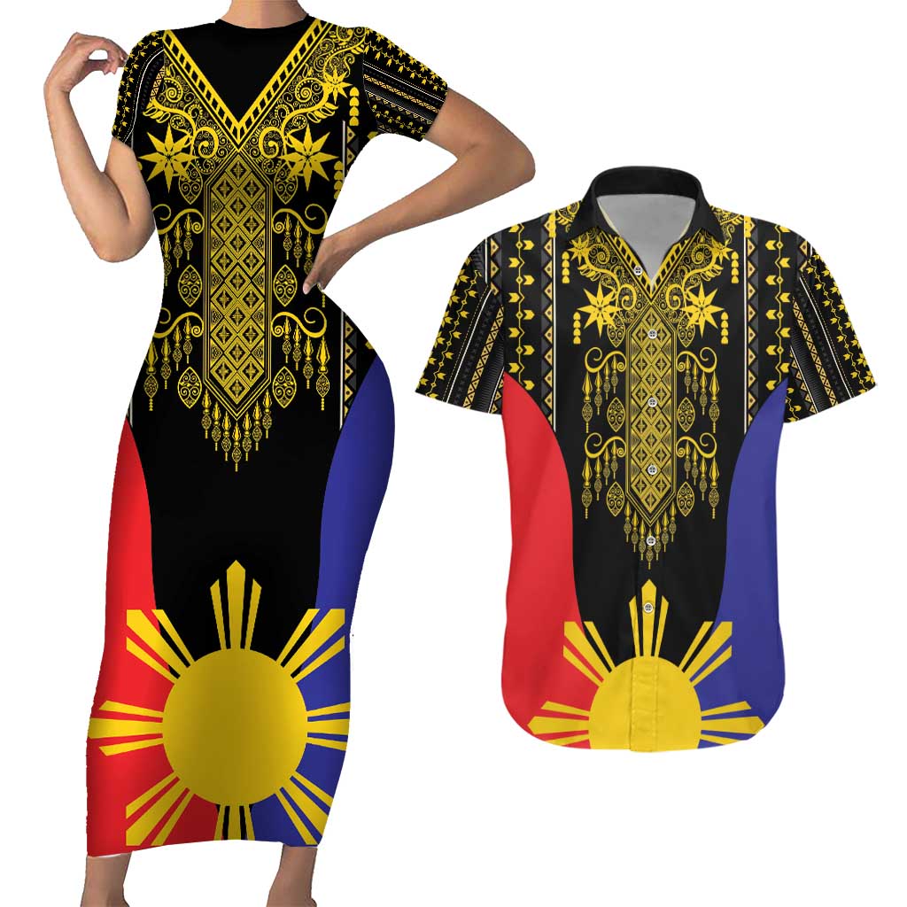 Afro Pinoy Blackapino Half Black Filipino Couples Matching Short Sleeve Bodycon Dress and Hawaiian Shirt