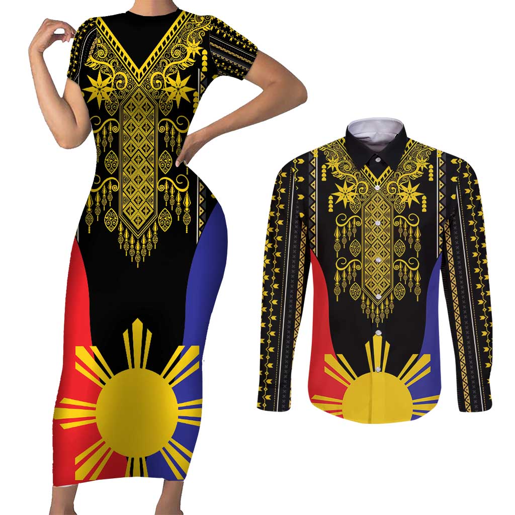 Afro Pinoy Blackapino Half Black Filipino Couples Matching Short Sleeve Bodycon Dress and Long Sleeve Button Shirt