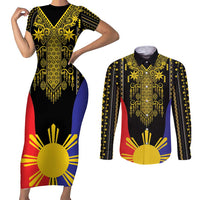 Afro Pinoy Blackapino Half Black Filipino Couples Matching Short Sleeve Bodycon Dress and Long Sleeve Button Shirt