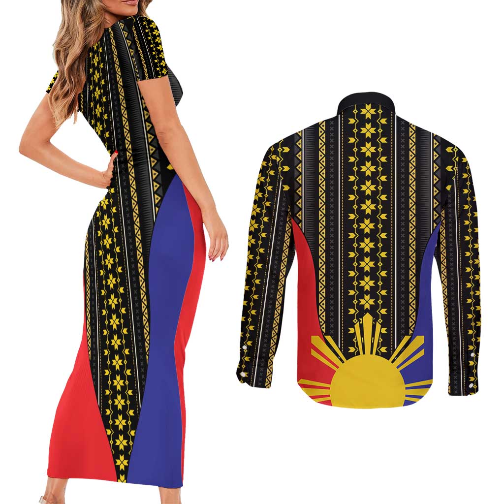 Afro Pinoy Blackapino Half Black Filipino Couples Matching Short Sleeve Bodycon Dress and Long Sleeve Button Shirt