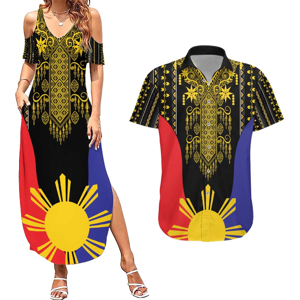 Afro Pinoy Blackapino Half Black Filipino Couples Matching Summer Maxi Dress and Hawaiian Shirt