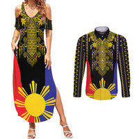 Afro Pinoy Blackapino Half Black Filipino Couples Matching Summer Maxi Dress and Long Sleeve Button Shirt