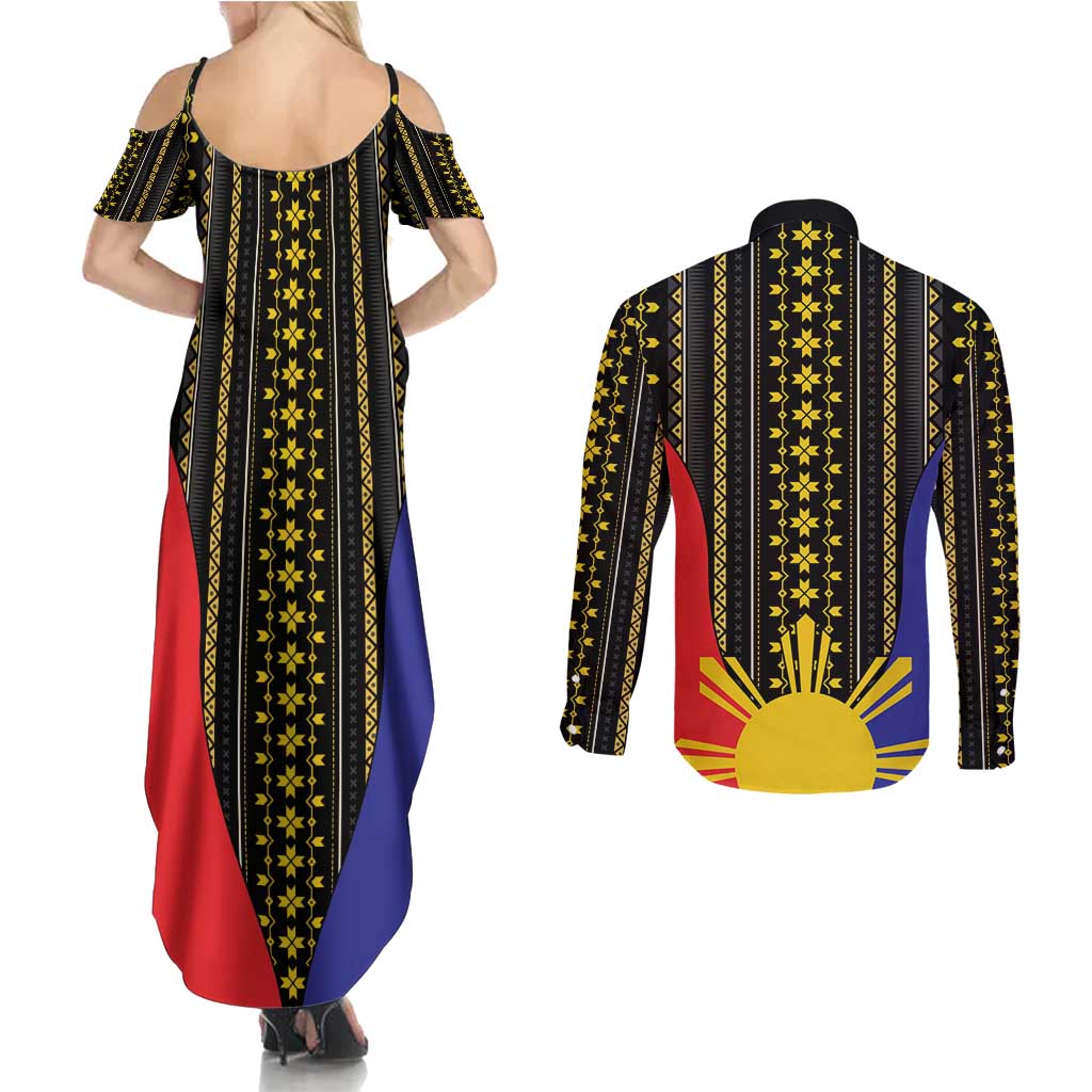 Afro Pinoy Blackapino Half Black Filipino Couples Matching Summer Maxi Dress and Long Sleeve Button Shirt