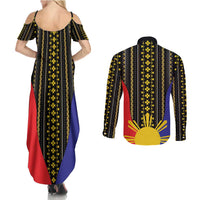 Afro Pinoy Blackapino Half Black Filipino Couples Matching Summer Maxi Dress and Long Sleeve Button Shirt