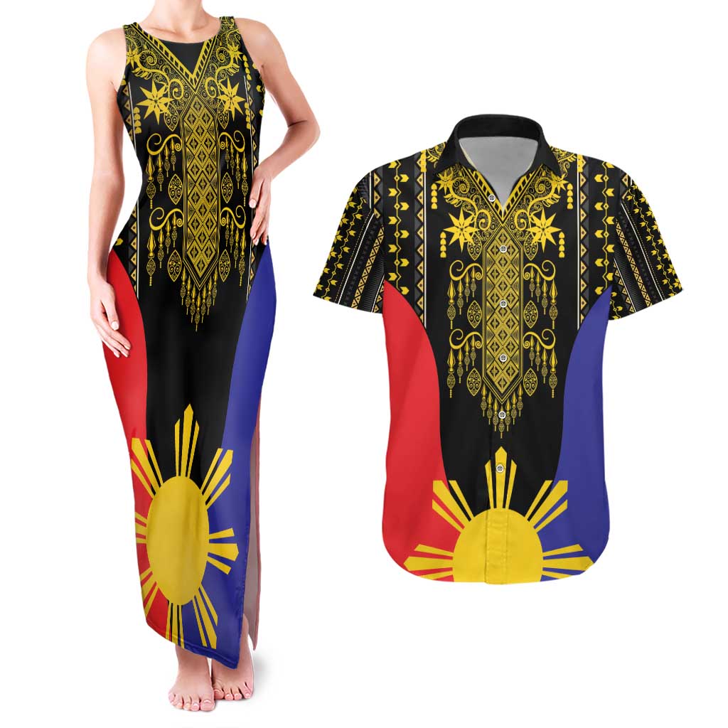 Afro Pinoy Blackapino Half Black Filipino Couples Matching Tank Maxi Dress and Hawaiian Shirt