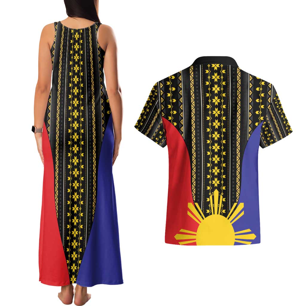 Afro Pinoy Blackapino Half Black Filipino Couples Matching Tank Maxi Dress and Hawaiian Shirt