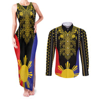 Afro Pinoy Blackapino Half Black Filipino Couples Matching Tank Maxi Dress and Long Sleeve Button Shirt