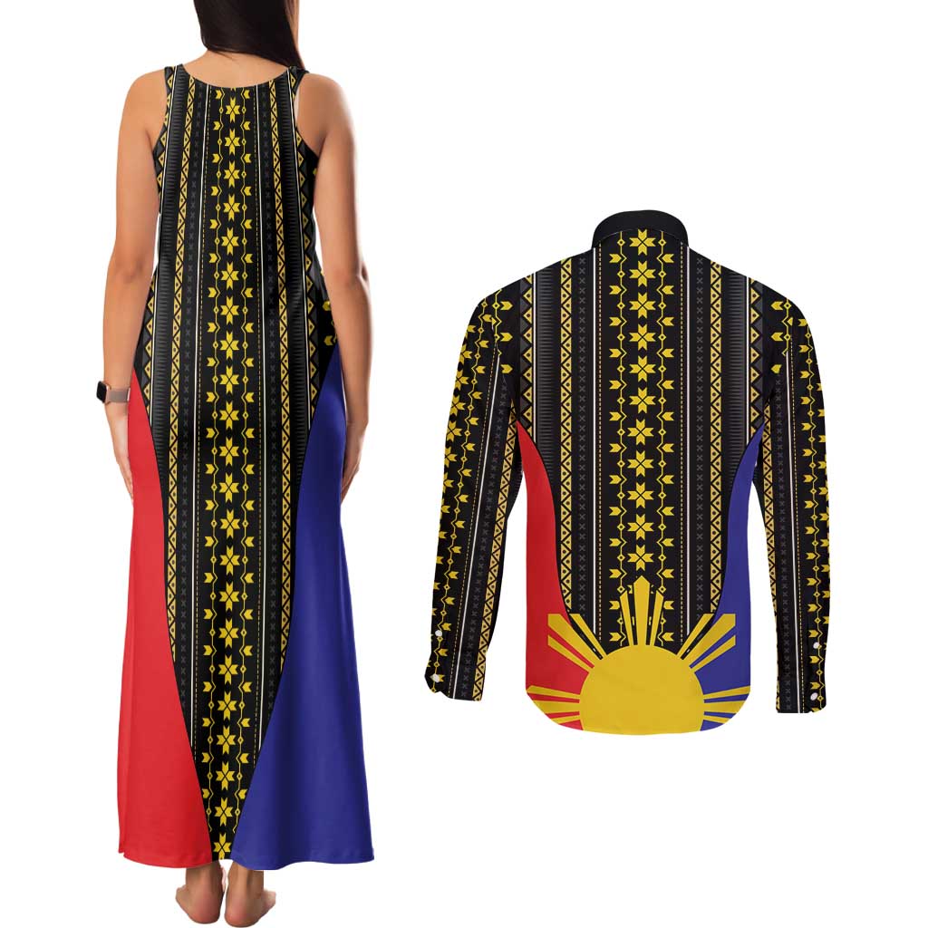 Afro Pinoy Blackapino Half Black Filipino Couples Matching Tank Maxi Dress and Long Sleeve Button Shirt