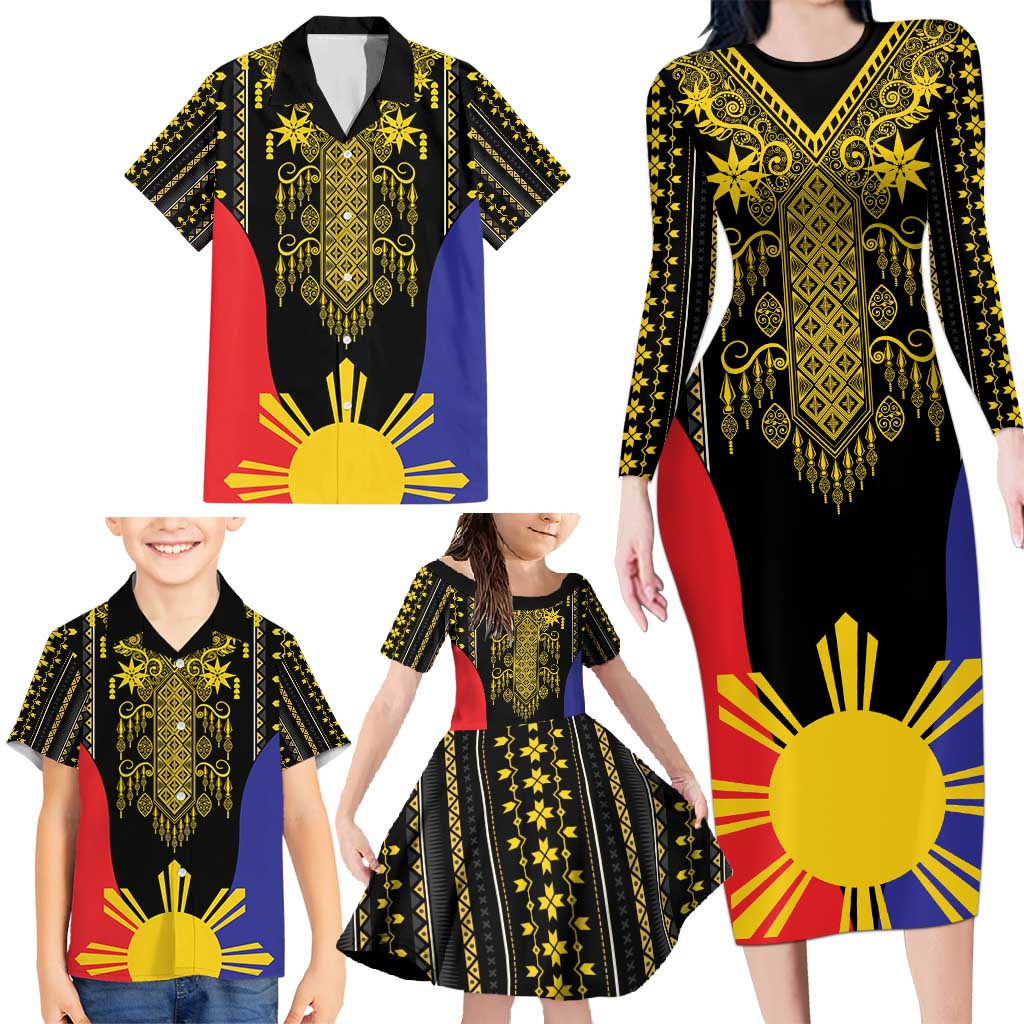 Afro Pinoy Blackapino Half Black Filipino Family Matching Long Sleeve Bodycon Dress and Hawaiian Shirt