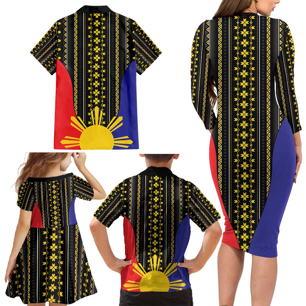 Afro Pinoy Blackapino Half Black Filipino Family Matching Long Sleeve Bodycon Dress and Hawaiian Shirt
