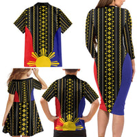 Afro Pinoy Blackapino Half Black Filipino Family Matching Long Sleeve Bodycon Dress and Hawaiian Shirt