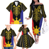 Afro Pinoy Blackapino Half Black Filipino Family Matching Off The Shoulder Long Sleeve Dress and Hawaiian Shirt