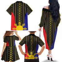 Afro Pinoy Blackapino Half Black Filipino Family Matching Off The Shoulder Long Sleeve Dress and Hawaiian Shirt