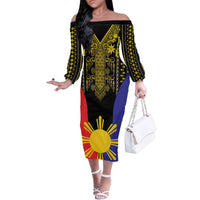 Afro Pinoy Blackapino Half Black Filipino Family Matching Off The Shoulder Long Sleeve Dress and Hawaiian Shirt