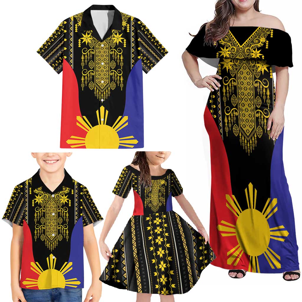Afro Pinoy Blackapino Half Black Filipino Family Matching Off Shoulder Maxi Dress and Hawaiian Shirt