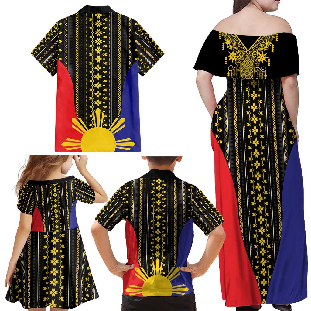 Afro Pinoy Blackapino Half Black Filipino Family Matching Off Shoulder Maxi Dress and Hawaiian Shirt