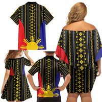 Afro Pinoy Blackapino Half Black Filipino Family Matching Off Shoulder Short Dress and Hawaiian Shirt