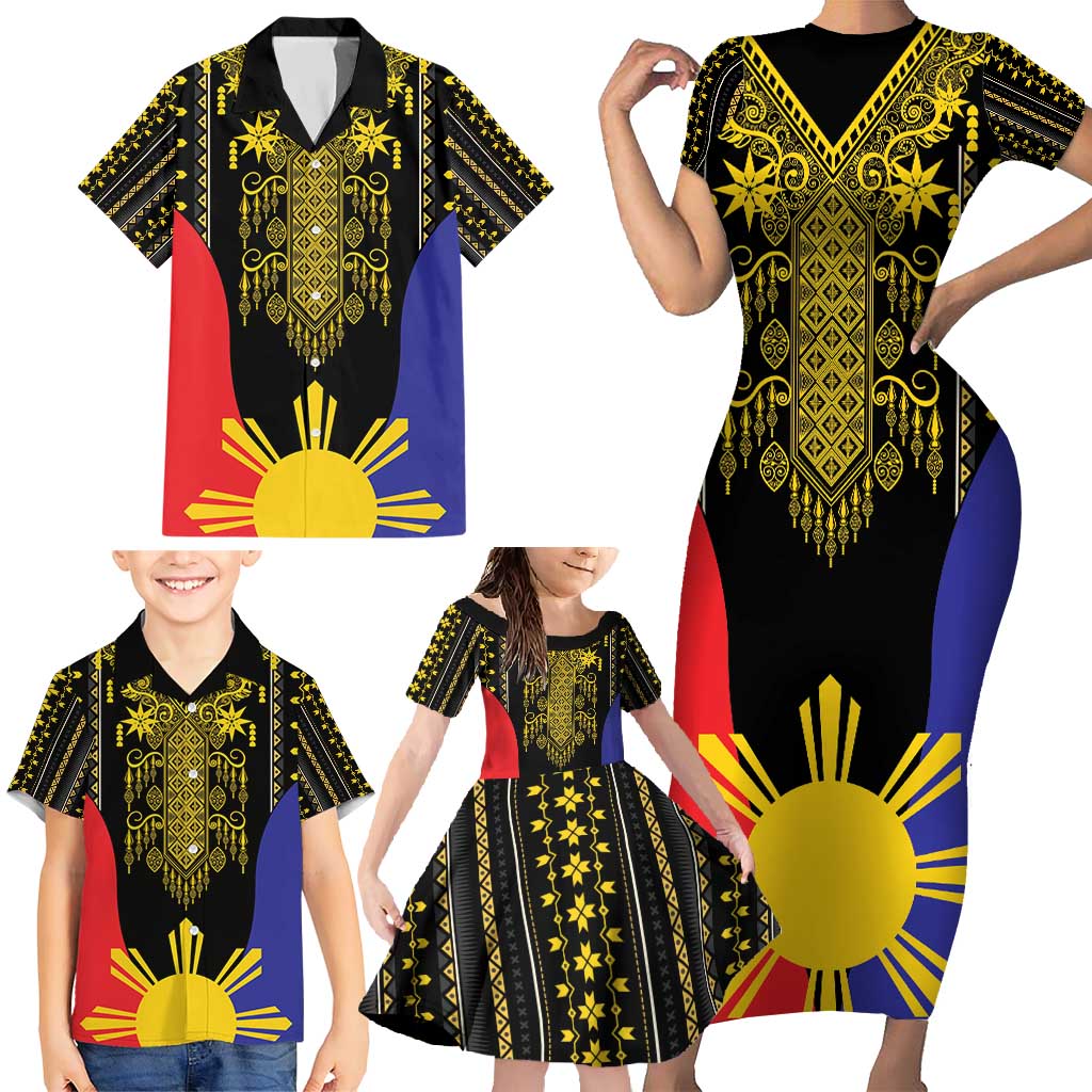 Afro Pinoy Blackapino Half Black Filipino Family Matching Short Sleeve Bodycon Dress and Hawaiian Shirt