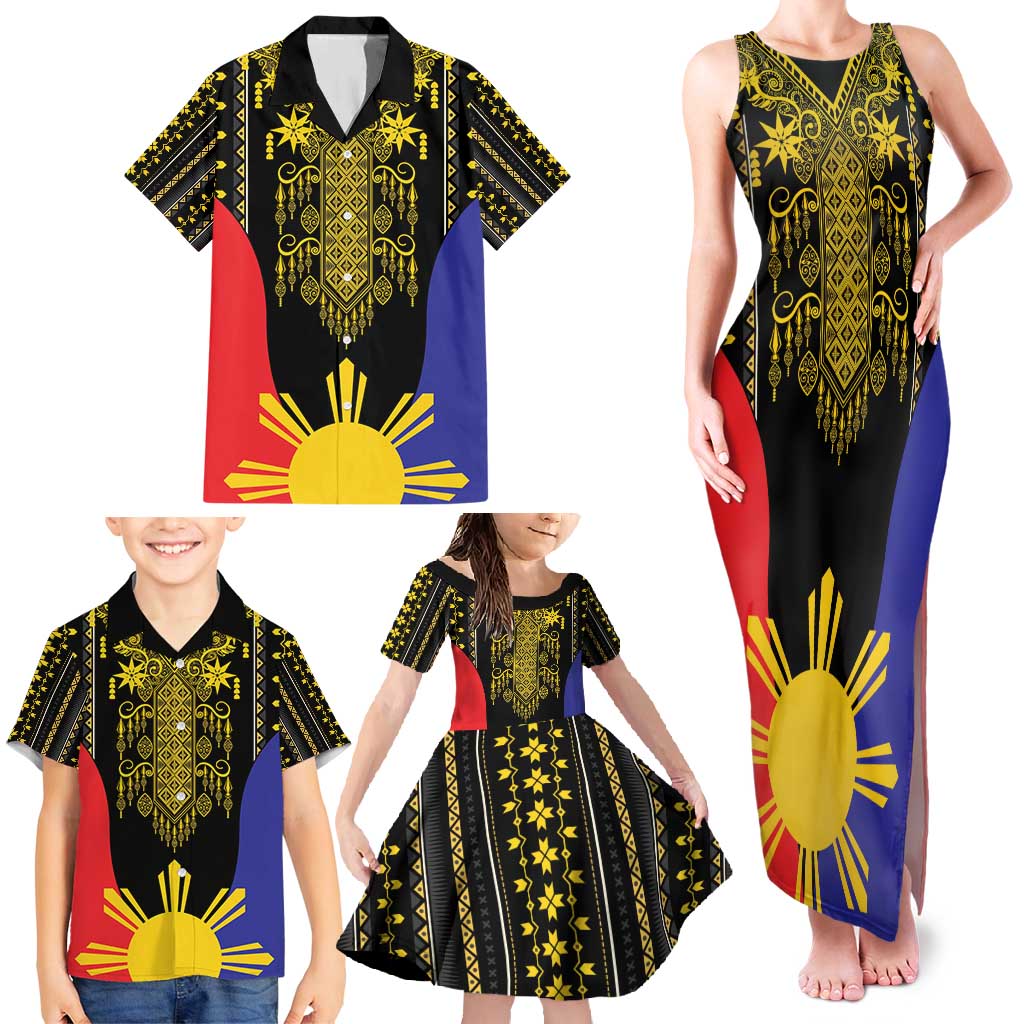 Afro Pinoy Blackapino Half Black Filipino Family Matching Tank Maxi Dress and Hawaiian Shirt