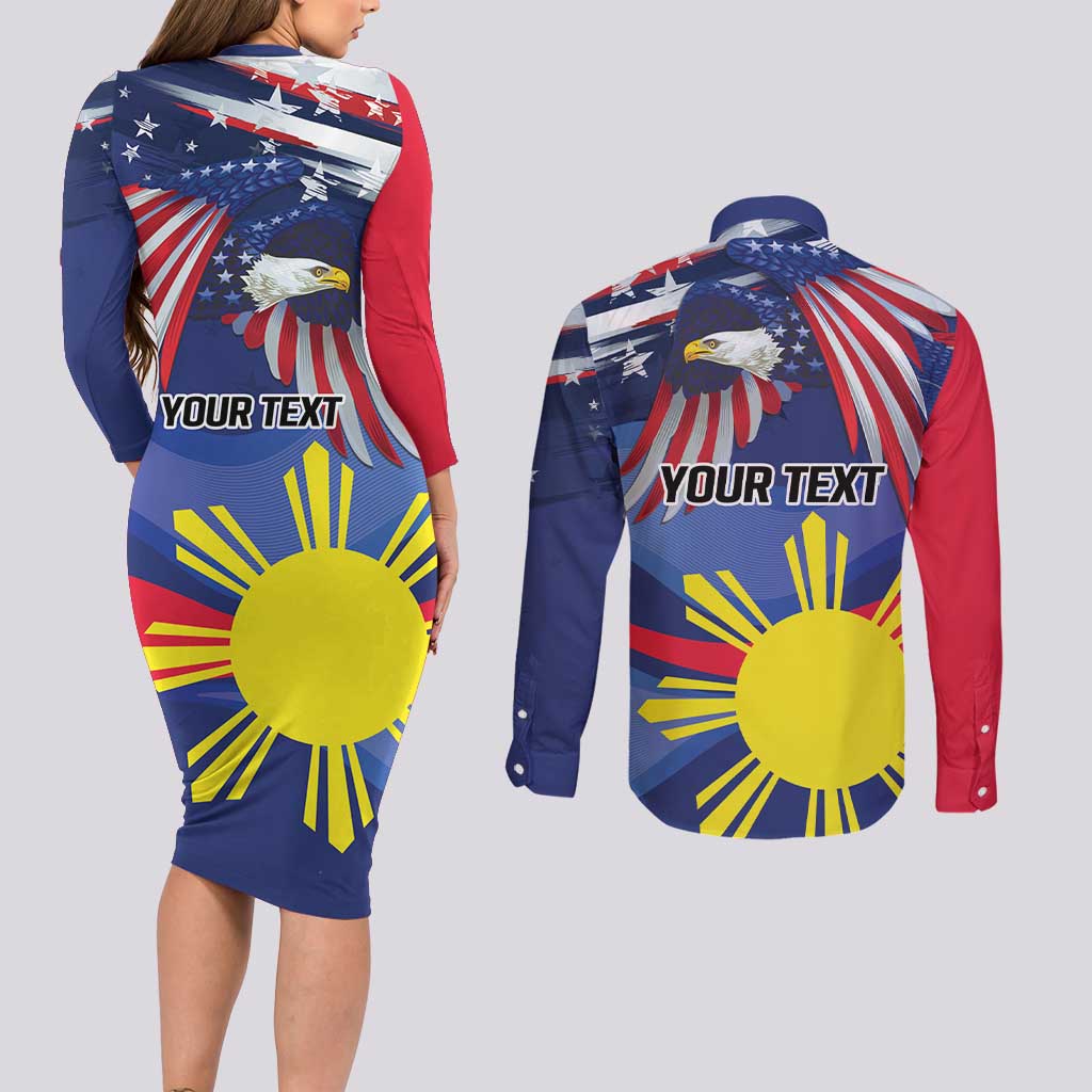Personalized American Grown With Filipino Roots Couples Matching Long Sleeve Bodycon Dress and Long Sleeve Button Shirt