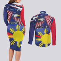 Personalized American Grown With Filipino Roots Couples Matching Long Sleeve Bodycon Dress and Long Sleeve Button Shirt