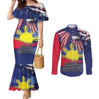 Personalized American Grown With Filipino Roots Couples Matching Mermaid Dress and Long Sleeve Button Shirt