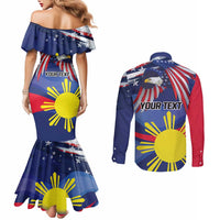 Personalized American Grown With Filipino Roots Couples Matching Mermaid Dress and Long Sleeve Button Shirt