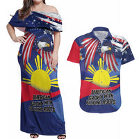 Personalized American Grown With Filipino Roots Couples Matching Off Shoulder Maxi Dress and Hawaiian Shirt