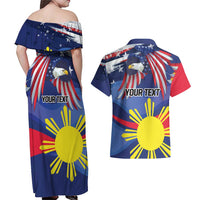 Personalized American Grown With Filipino Roots Couples Matching Off Shoulder Maxi Dress and Hawaiian Shirt