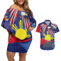 Personalized American Grown With Filipino Roots Couples Matching Off Shoulder Short Dress and Hawaiian Shirt