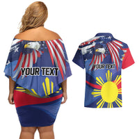 Personalized American Grown With Filipino Roots Couples Matching Off Shoulder Short Dress and Hawaiian Shirt