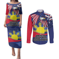Personalized American Grown With Filipino Roots Couples Matching Puletasi and Long Sleeve Button Shirt