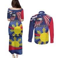 Personalized American Grown With Filipino Roots Couples Matching Puletasi and Long Sleeve Button Shirt