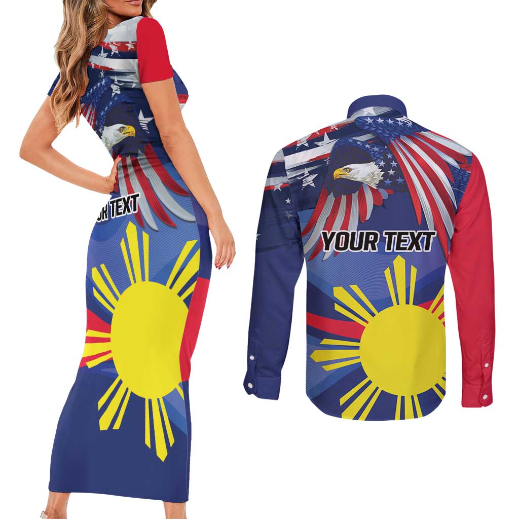 Personalized American Grown With Filipino Roots Couples Matching Short Sleeve Bodycon Dress and Long Sleeve Button Shirt