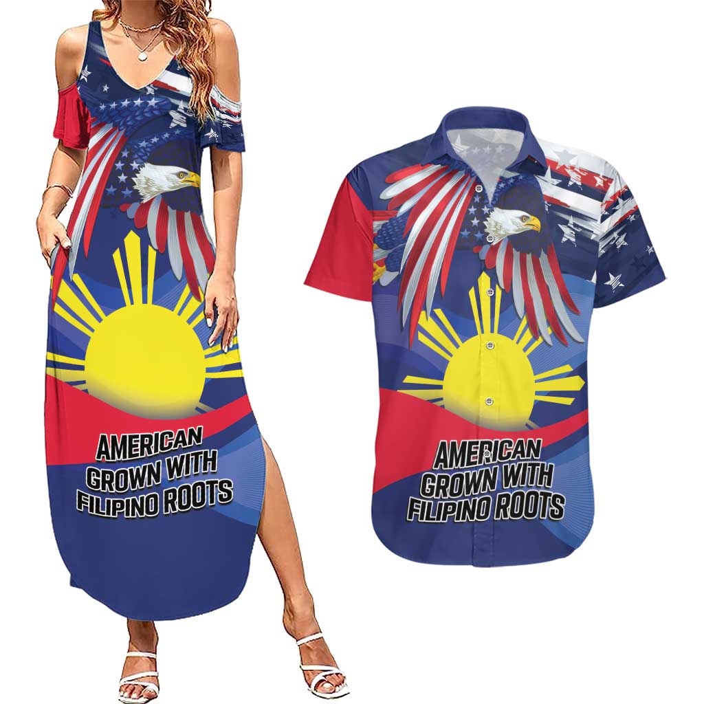 Personalized American Grown With Filipino Roots Couples Matching Summer Maxi Dress and Hawaiian Shirt