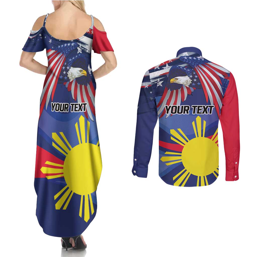 Personalized American Grown With Filipino Roots Couples Matching Summer Maxi Dress and Long Sleeve Button Shirt