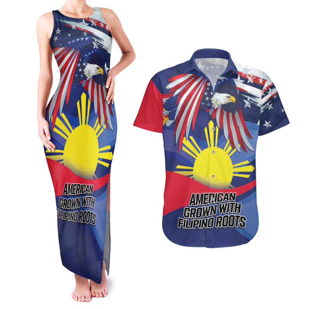 Personalized American Grown With Filipino Roots Couples Matching Tank Maxi Dress and Hawaiian Shirt