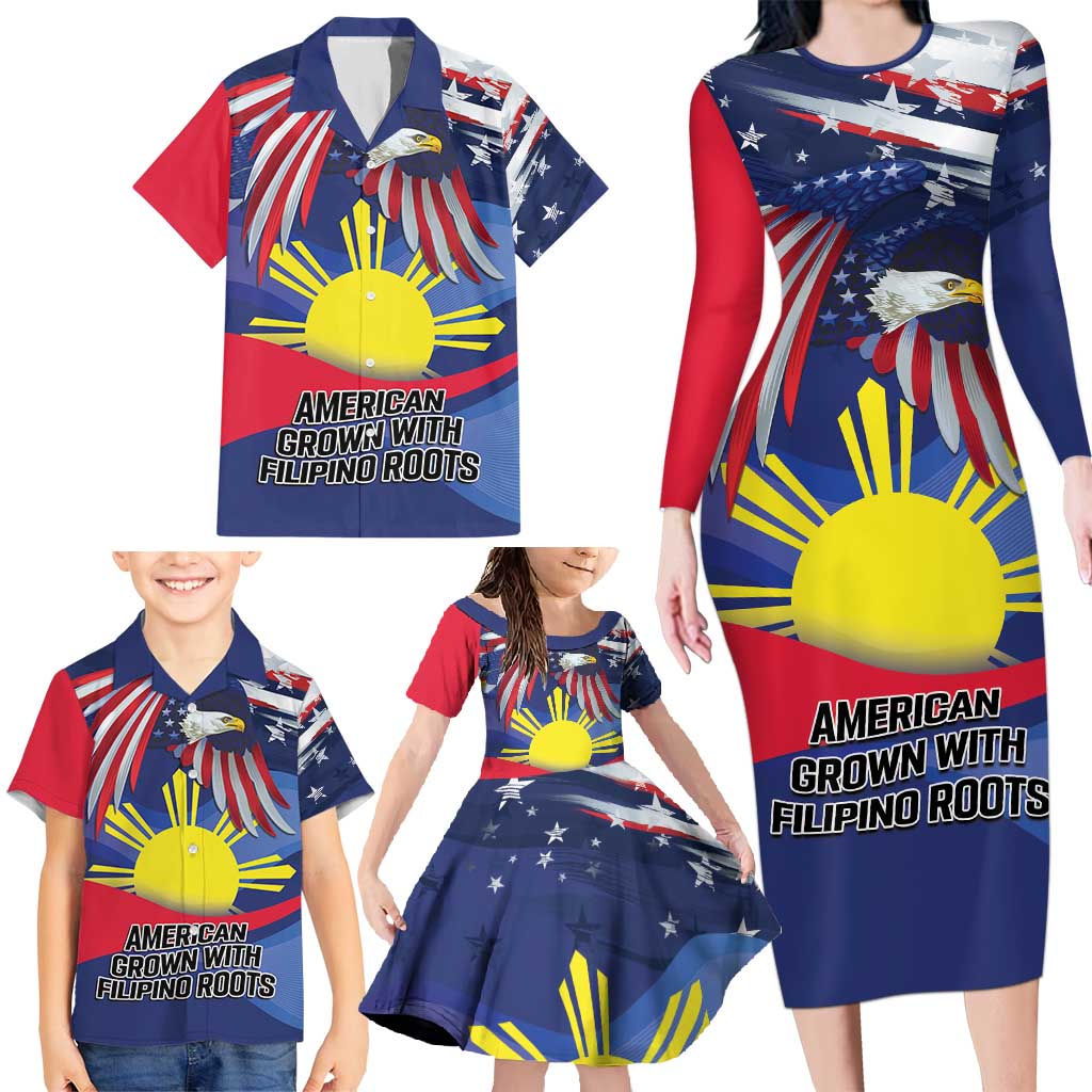 Personalized American Grown With Filipino Roots Family Matching Long Sleeve Bodycon Dress and Hawaiian Shirt