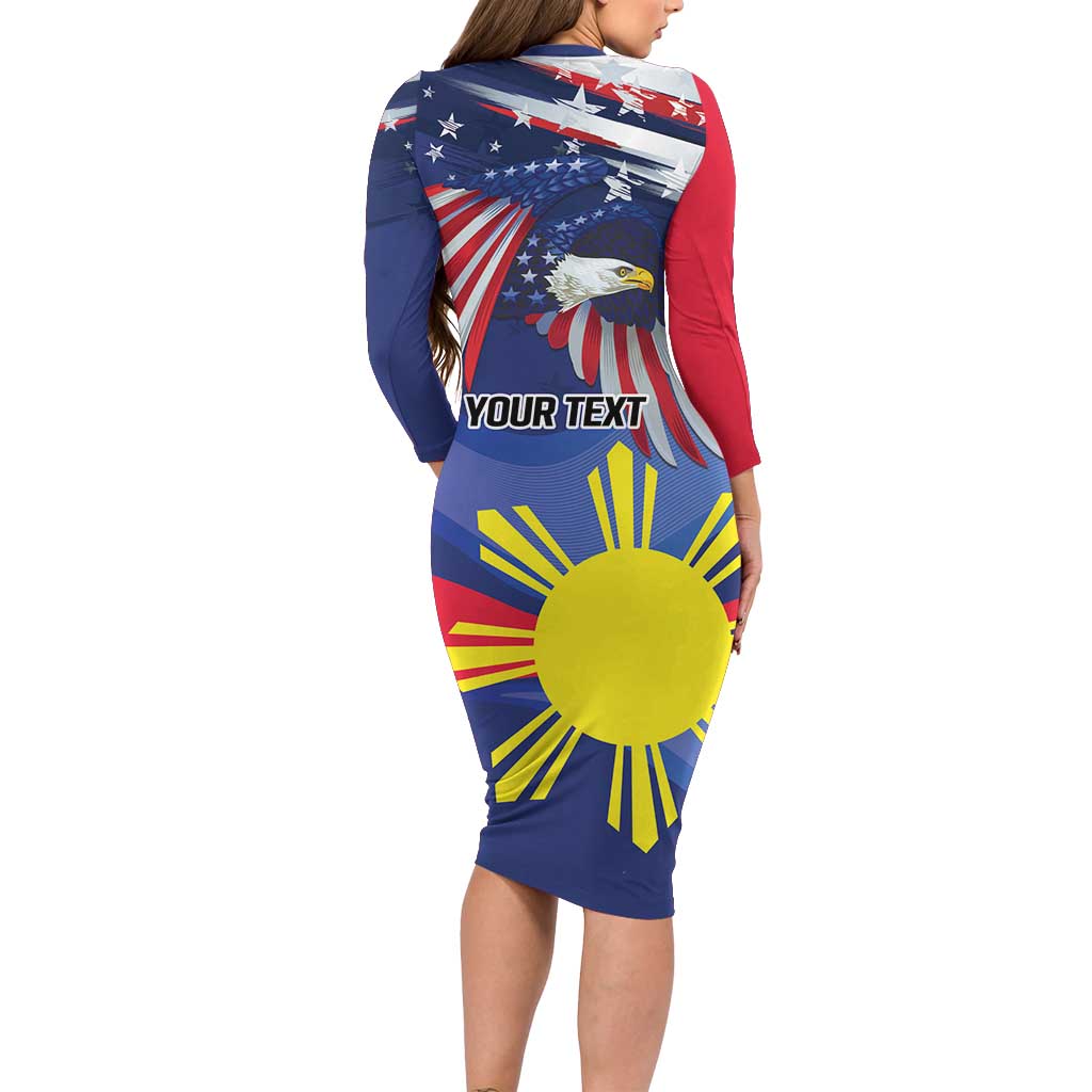 Personalized American Grown With Filipino Roots Family Matching Long Sleeve Bodycon Dress and Hawaiian Shirt