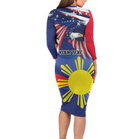Personalized American Grown With Filipino Roots Family Matching Long Sleeve Bodycon Dress and Hawaiian Shirt
