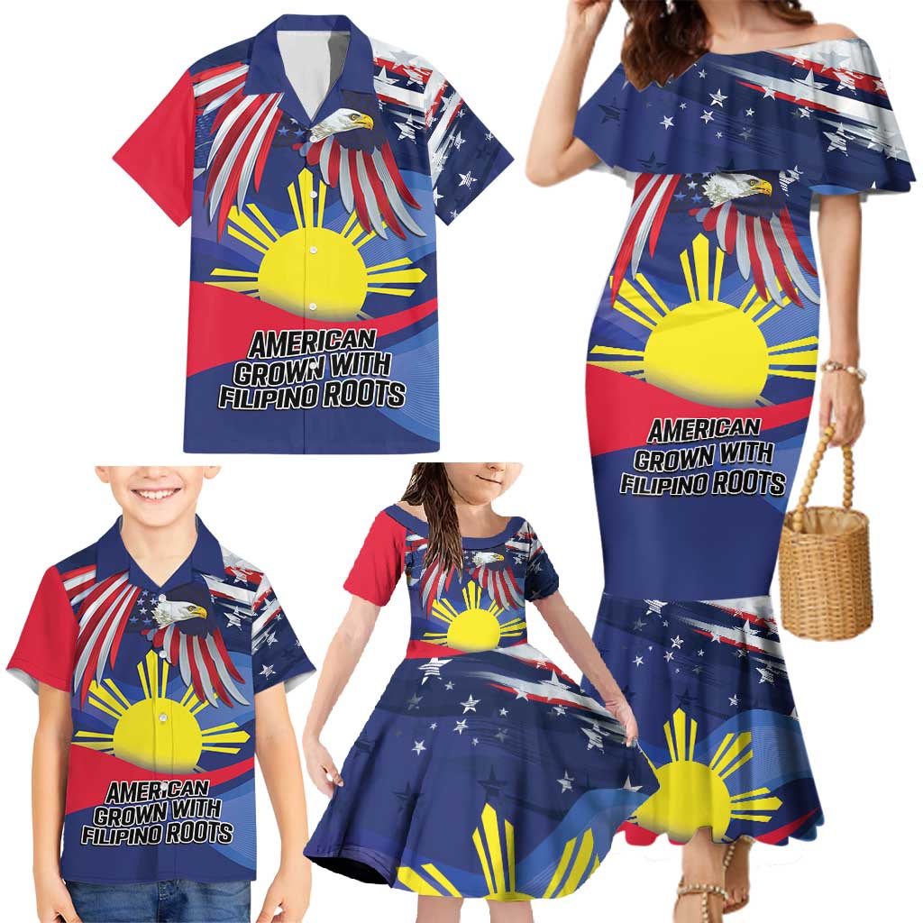 Personalized American Grown With Filipino Roots Family Matching Mermaid Dress and Hawaiian Shirt