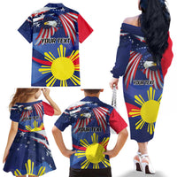 Personalized American Grown With Filipino Roots Family Matching Off The Shoulder Long Sleeve Dress and Hawaiian Shirt
