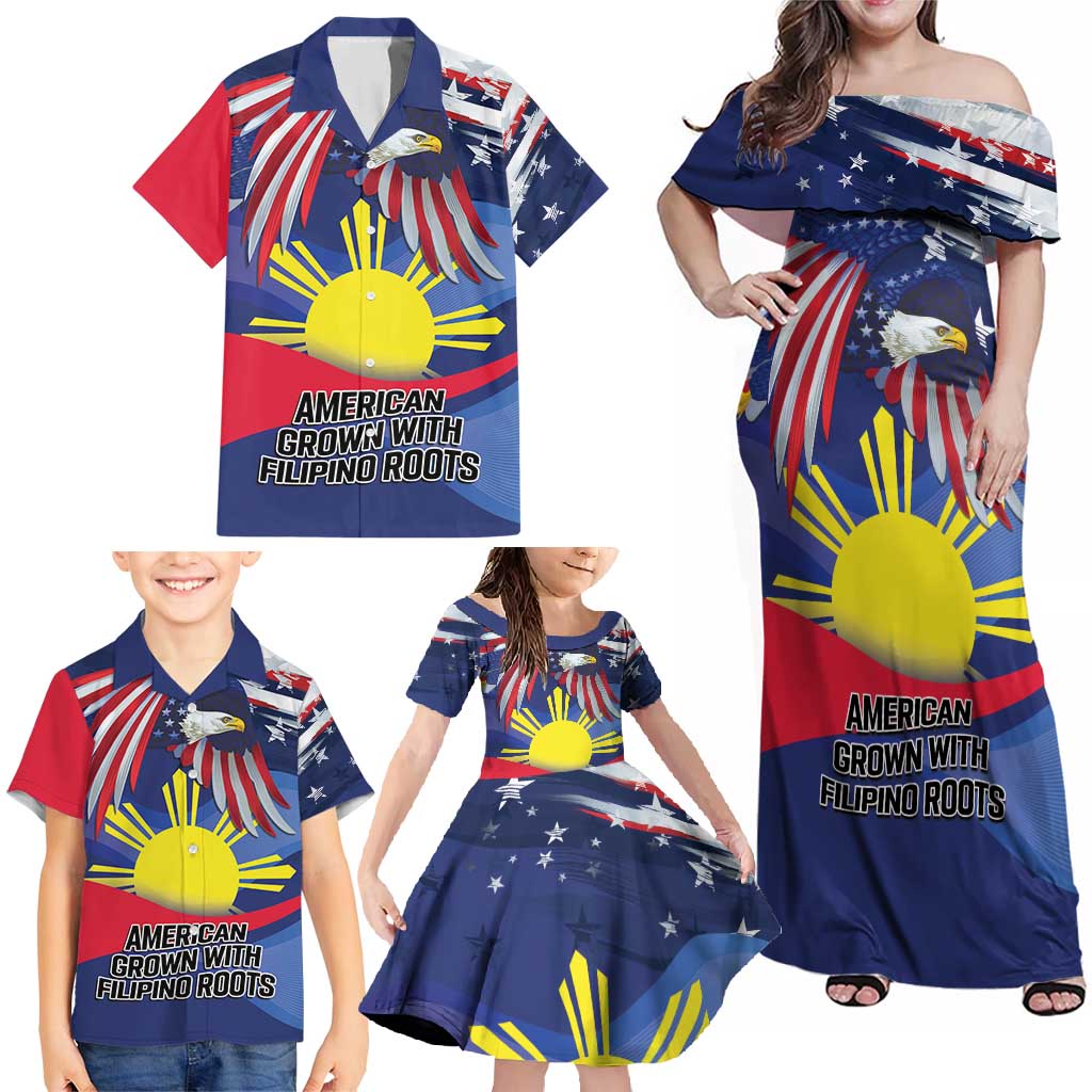 Personalized American Grown With Filipino Roots Family Matching Off Shoulder Maxi Dress and Hawaiian Shirt