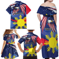 Personalized American Grown With Filipino Roots Family Matching Off Shoulder Maxi Dress and Hawaiian Shirt