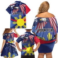Personalized American Grown With Filipino Roots Family Matching Off Shoulder Short Dress and Hawaiian Shirt