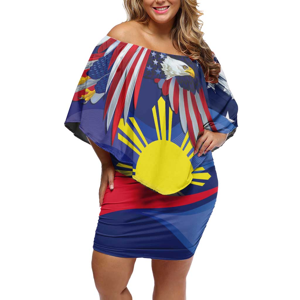 Personalized American Grown With Filipino Roots Family Matching Off Shoulder Short Dress and Hawaiian Shirt