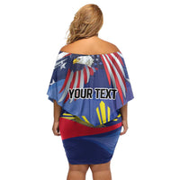 Personalized American Grown With Filipino Roots Family Matching Off Shoulder Short Dress and Hawaiian Shirt