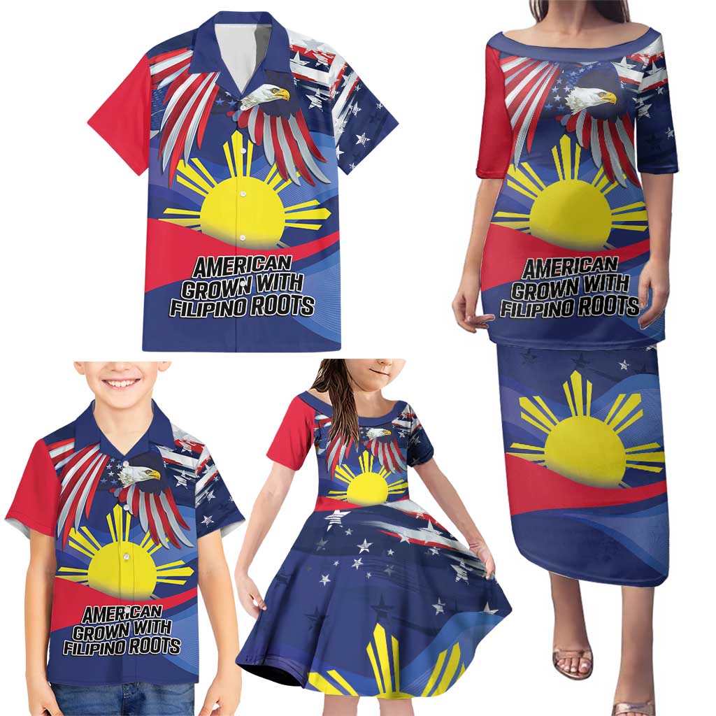 Personalized American Grown With Filipino Roots Family Matching Puletasi and Hawaiian Shirt
