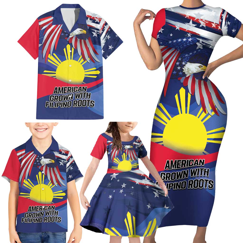 Personalized American Grown With Filipino Roots Family Matching Short Sleeve Bodycon Dress and Hawaiian Shirt